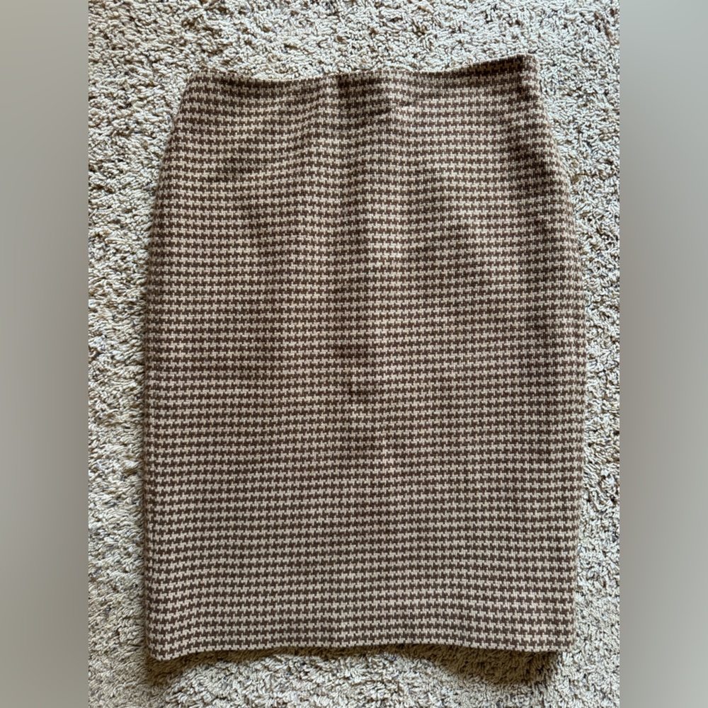 Brooks Brothers Brown Houndstooth Wool Blend Skirt | Size 8 | Lined
